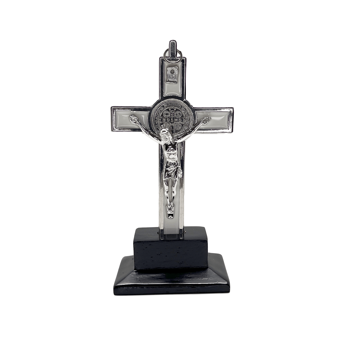 St Benedict Crucifix Standing with Wood Base 6 Inch