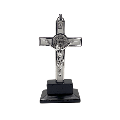 St Benedict Crucifix Standing with Wood Base 6 Inch