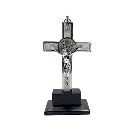 St Benedict Crucifix Standing with Wood Base 6 Inch