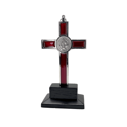 St Benedict Crucifix Standing with Wood Base 6 Inch