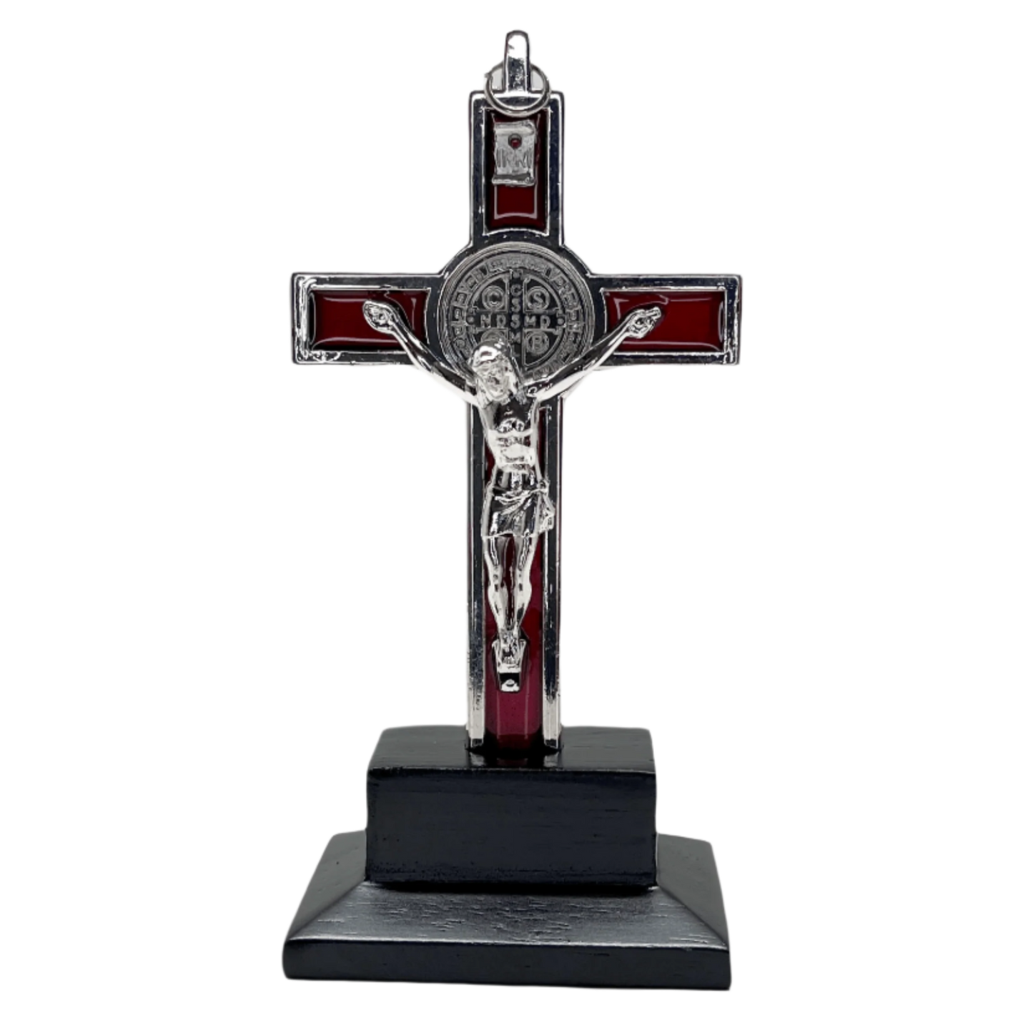 St Benedict Crucifix Standing with Wood Base 6 Inch