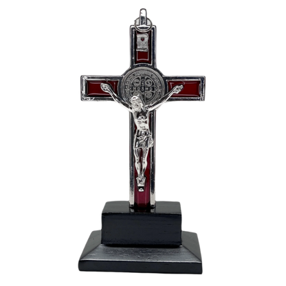 St Benedict Crucifix Standing with Wood Base 6 Inch