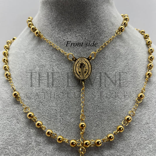 St Benedict Stainless Steel Gold Rosary