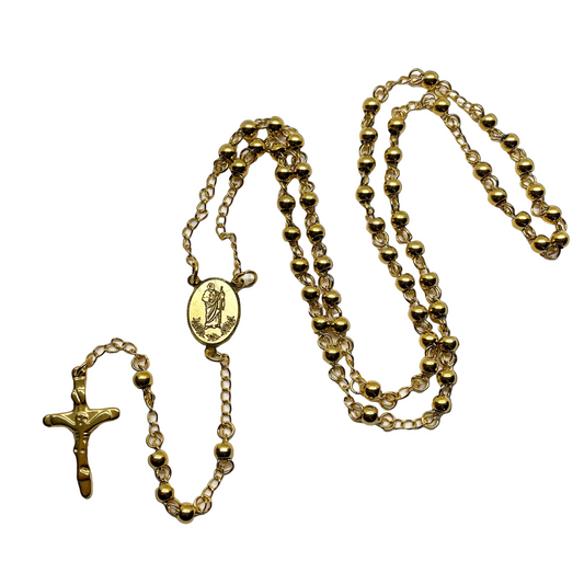 St Jude Stainless Steel Gold Colored Rosary