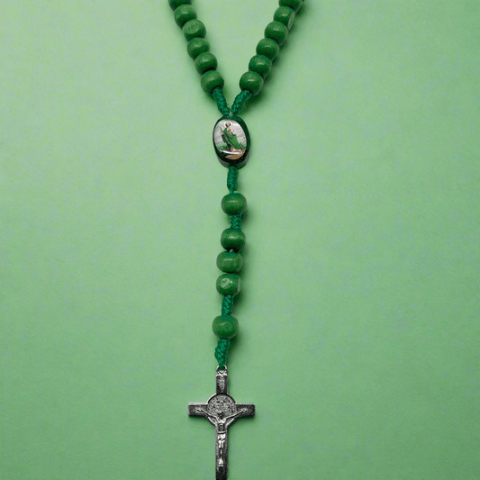 St Jude with Crucifix Wooden Rosary Green