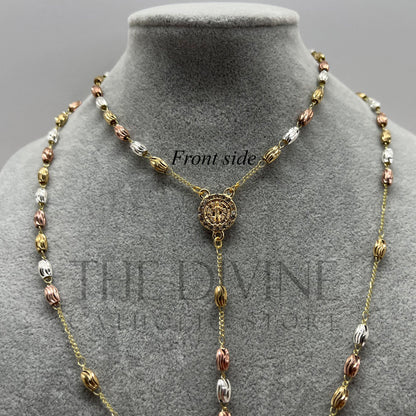 Three Color Stainless Steel Gold Rosary with Rhinestone