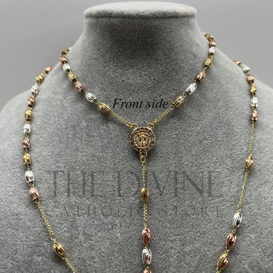 Three Color Stainless Steel Gold Rosary with Rhinestone