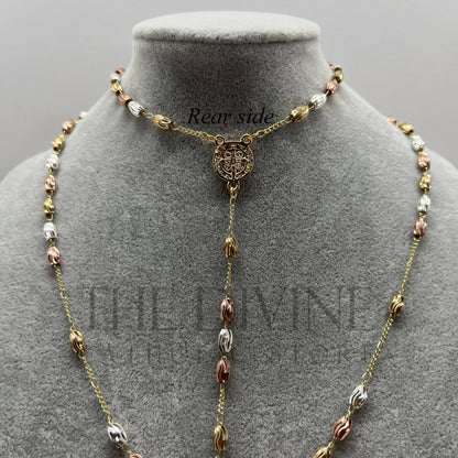 Three Color Stainless Steel Gold Rosary with Rhinestone