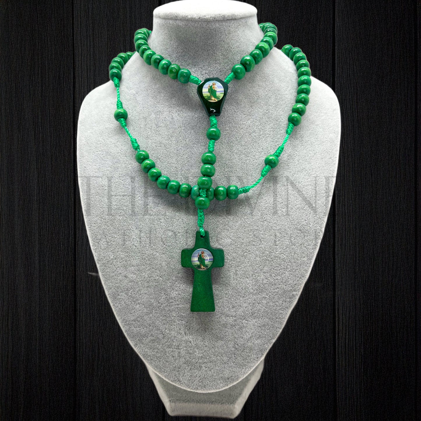 Wooden Beads St Jude Image Rosary Green