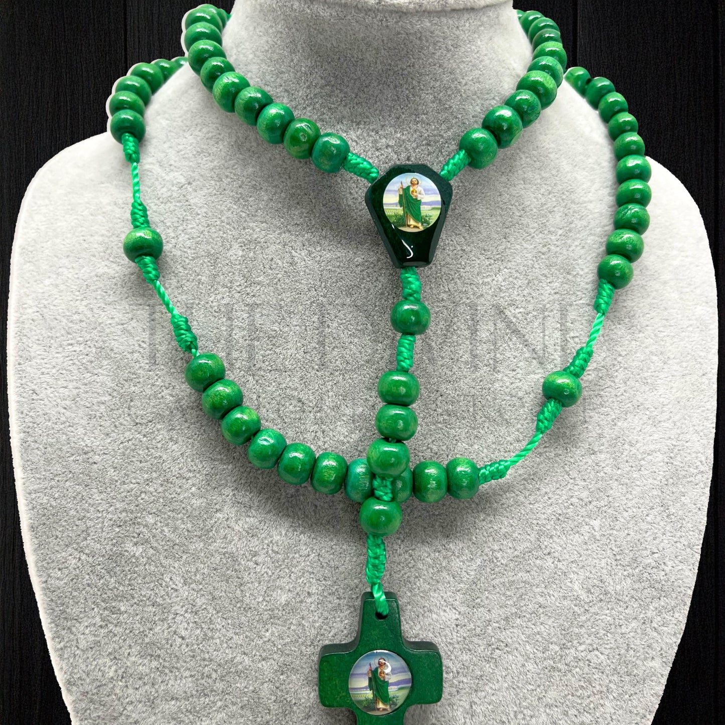 Wooden Beads St Jude Image Rosary Green