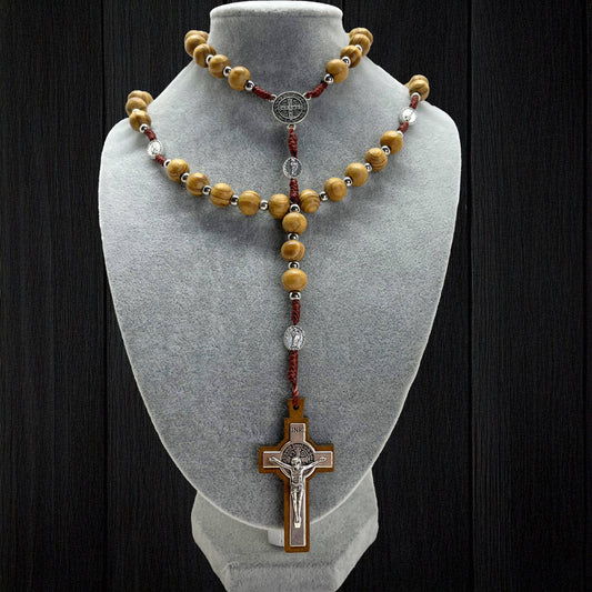 Wooden Rosary St Jude and St Benedict Medal